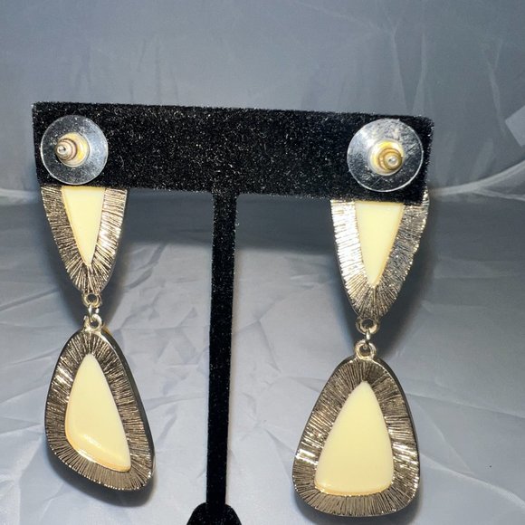 Gold Iridescent Stone Earrings - Picture 3 of 4
